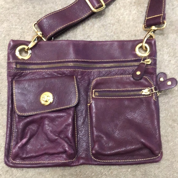 ROOTS| Purple & Gold Villager Leather Crossbody Bag & Dust Bag - Picture 3 of 8